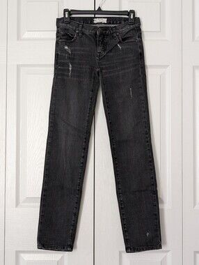 Free People Women's Charcoal Distressed Straight-Leg Jeans